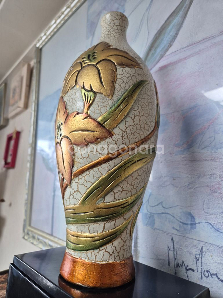 빈티지 크래클 마감 골드 꽃 화병--2