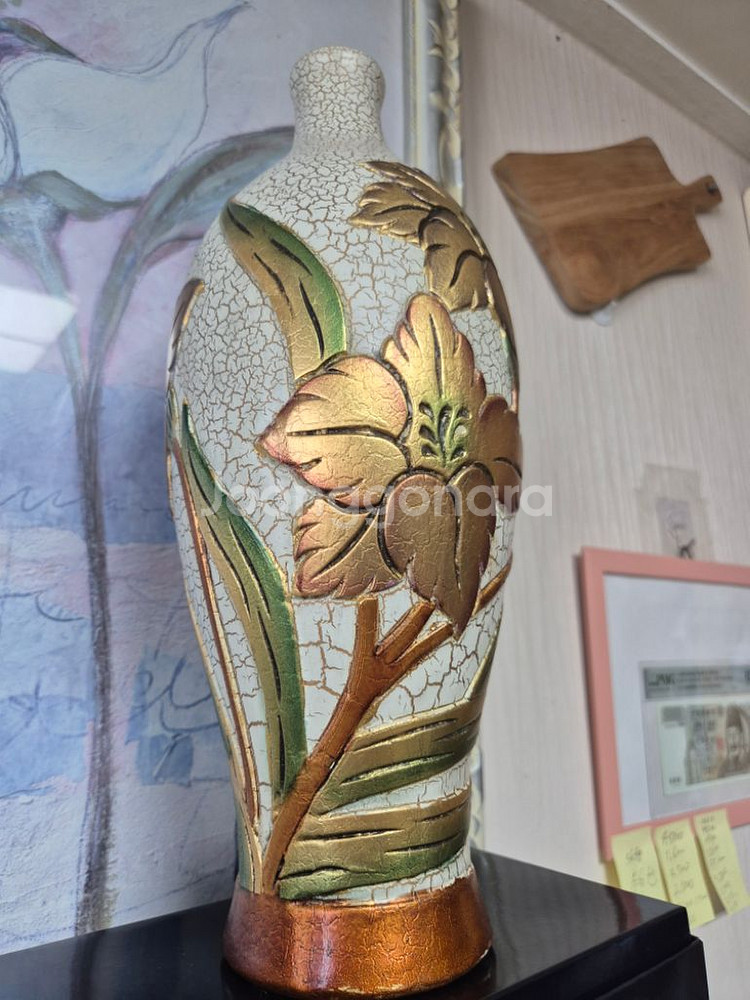 빈티지 크래클 마감 골드 꽃 화병--1