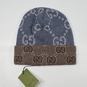 구찌 GG 패턴 리버서블 울 니트 비니 모자 ( L )