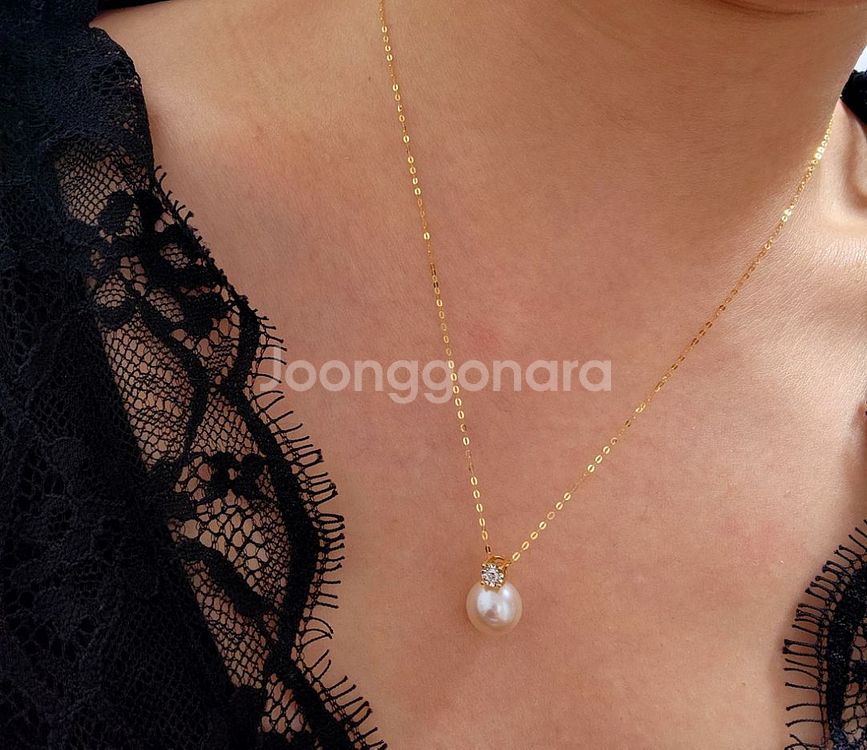 [50만원대]다이아셋팅 천연 진주 18K목걸이--6