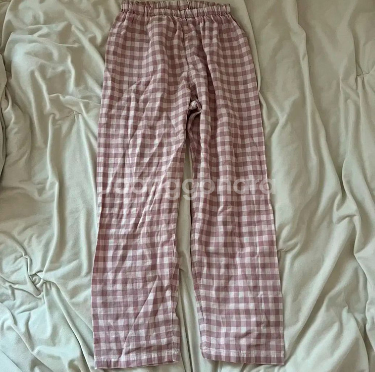 무인양품 무지 muji 단종 핑크 체크 파자마 잠옷--3
