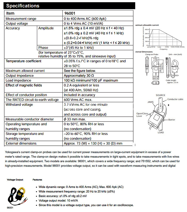 Yokogawa 96001 AC 전류 클램프 400A--6