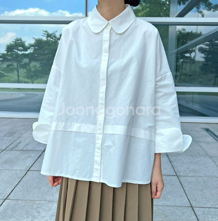 이데알레 둥근카라 블라우스 셔츠 화이트 프리사이즈--1