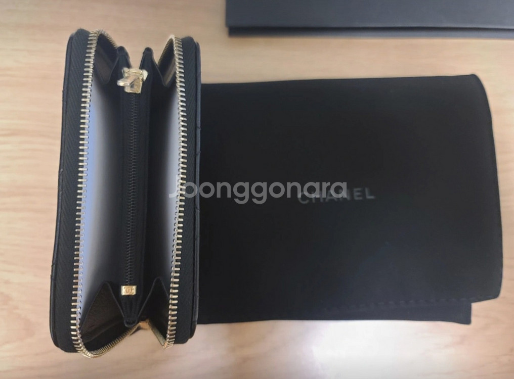 샤넬 카드지갑,카드홀더,지퍼돌이,램스킨 블랙 스톤로고--2