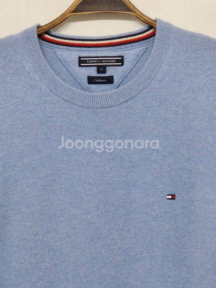 (M) 타미힐피거 캐시미어 100 니트 하늘색 스웨터--1
