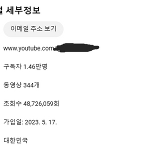 유튜브 채널 구독자 1.46만명 총 조회수 4800만