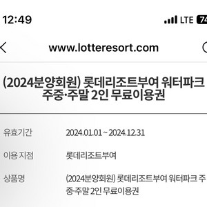 부여 롯데리조트 워터파크 2인 이용권