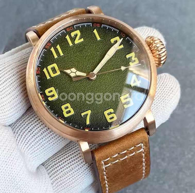 47mm 청판 브론즈 자동 시계, 빈티지 파일럿, 10--1