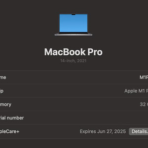맥북 M1Pro / 32 / 1TB / 케어+ 25.6