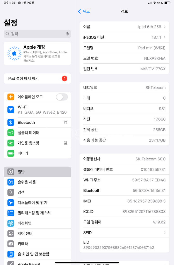 아이패드 6 미니 256 셀룰러--2