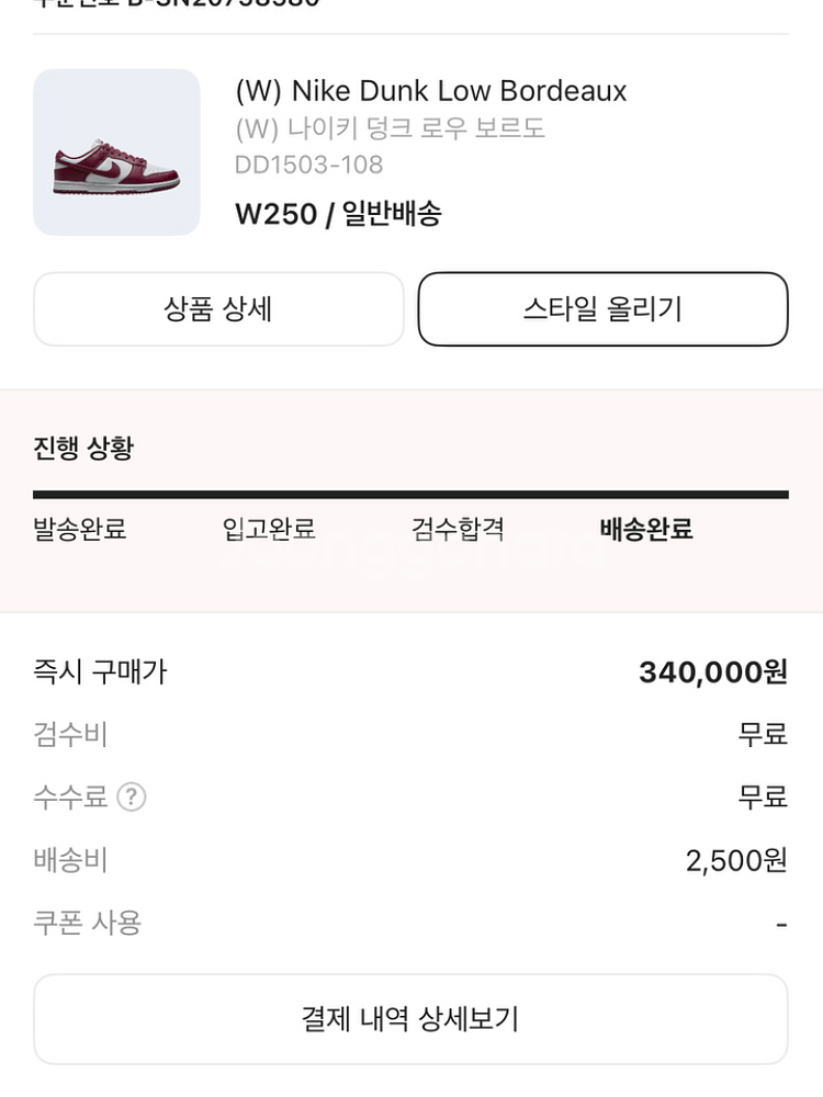 나이키 덩크 로우 보르도 (버건데) 250--6