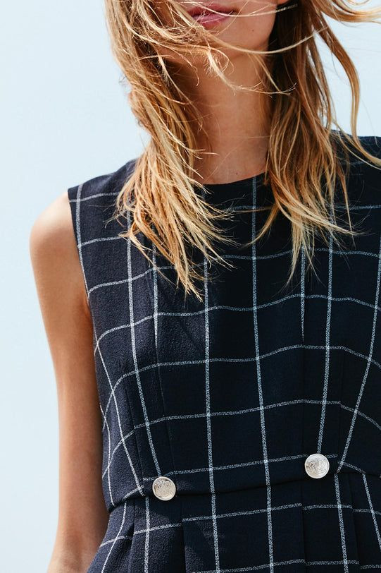 (새상품) 끌로디피에로 네이비 체크 롱원피스 36사이즈--2