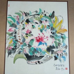 오관중, 화훼도 중국화, 70x58cm, 1986년.