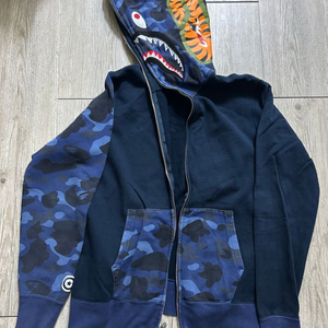 BAPE 베이프 카모 샤크 풀 집 후드 네이비 L