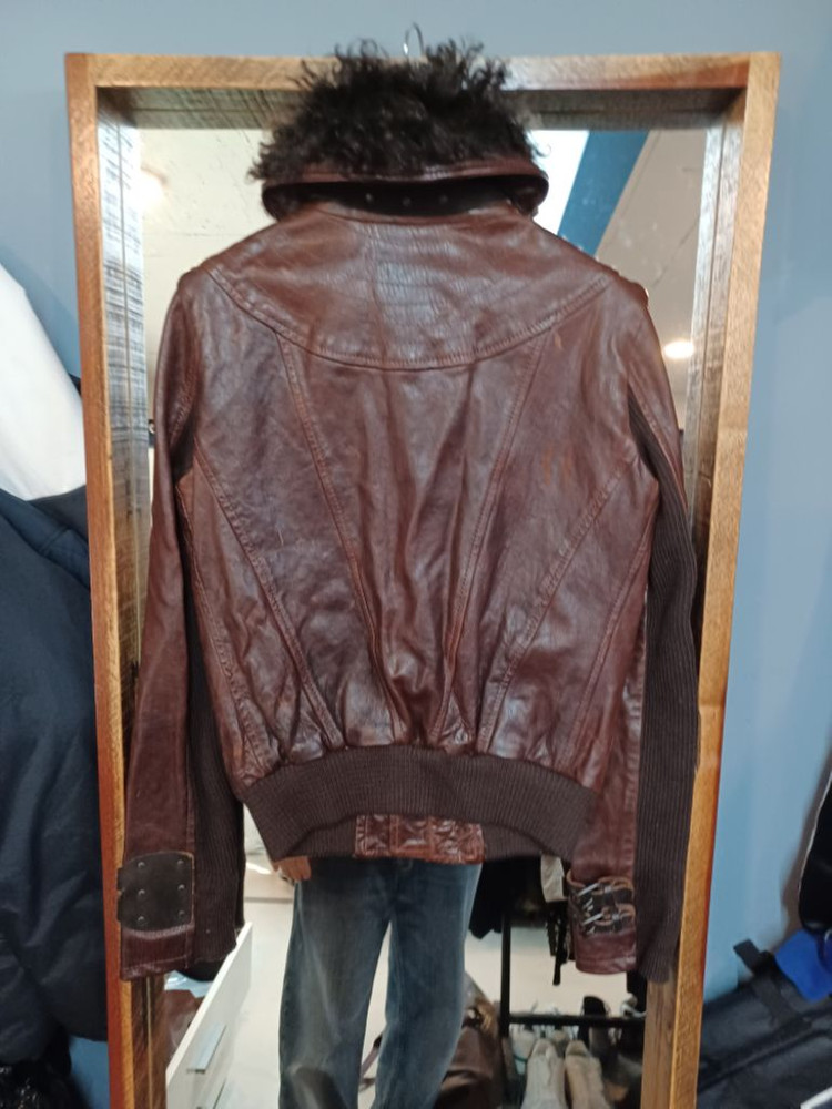 디젤 데님 갤러리 투웨이 퍼 가죽 니트 봄버자켓 38--1