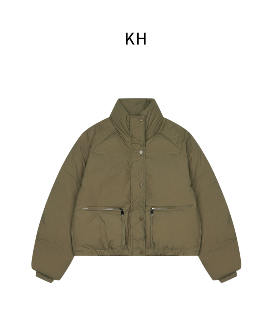 하이넥 루즈핏 다운패딩 /카키