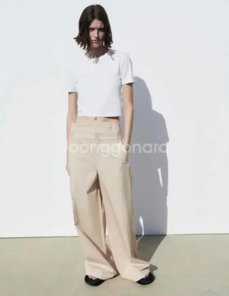 자라 ZARA 기본 블랙 화이트 흰색 검정 반팔티 크롭--2