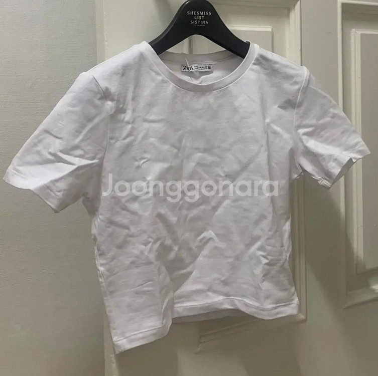 자라 ZARA 기본 블랙 화이트 흰색 검정 반팔티 크롭--7