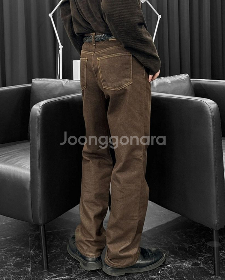 새상품) 정가 4.7 브라운 데님 와이드팬츠/ 일자바지--3