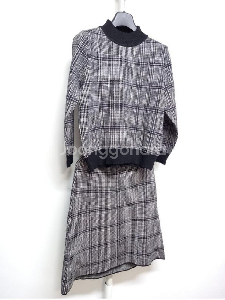새 로드샵 추동 울 니트 체크 스커트 셋업 33-55--2