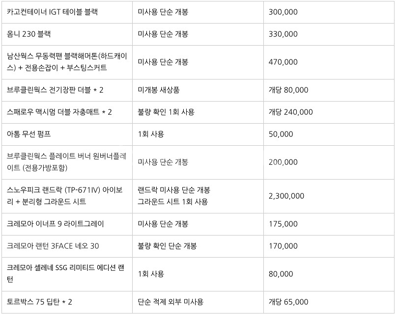 미사용 단순개봉 스노우피크 랜드락 외 캠핑 장비 정리--7