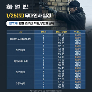 1/25(무대인사) 하얼빈 광교cgv A열2연석 양도!