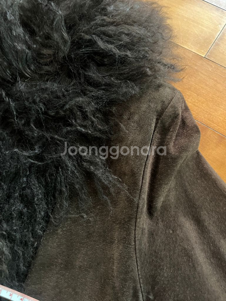 스웨이드 퍼 트리밍 코트 40 빈티지 브라운 그런지--3