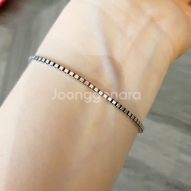 실버925 2미리 박스체인 후크고리 팔찌(미사용)--1