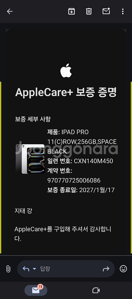 아이패드프로 11인치 m4 셀룰러 애플케어포함--8