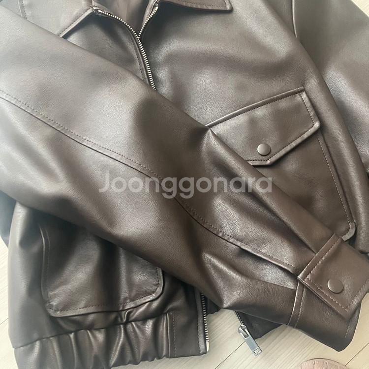 미쏘 페이크 레더 스탠카라 자켓 브라운 S--3