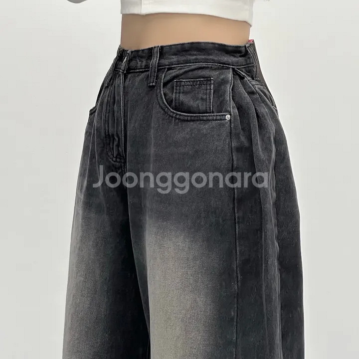 여성_여학생 데님 바지 블랙(벌룬핏사이드폴딩)--2