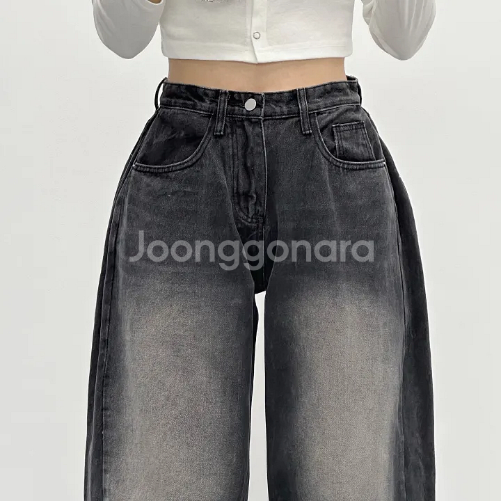 여성_여학생 데님 바지 블랙(벌룬핏사이드폴딩)--3