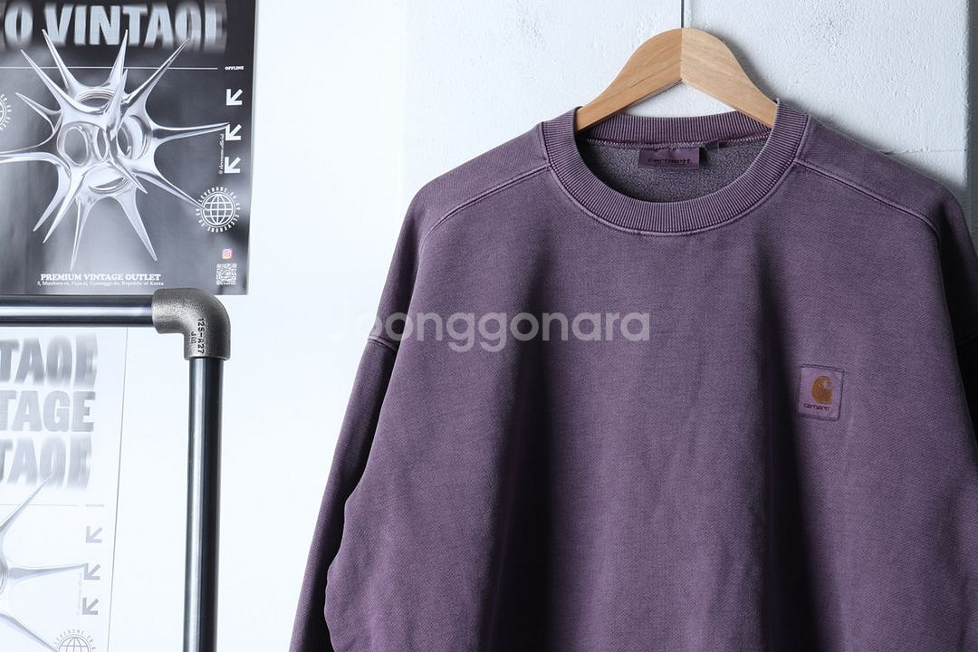 (M) 칼하트 맨투맨 티셔츠 퍼플 기모 박스핏--2
