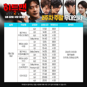 2/2 (무대인사) 히트맨2 판교cgv A,B열 양도!