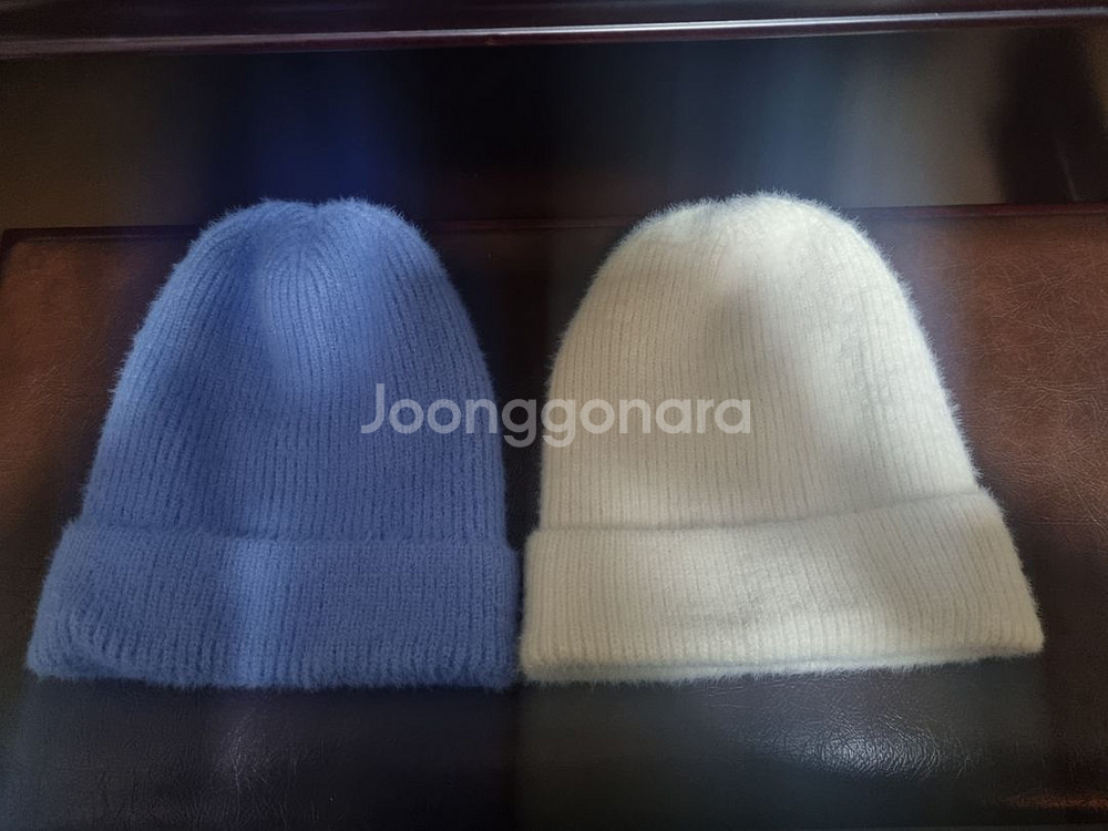 여아동 비니 모자 2개 전부(스카이블루, 아이보리)--0