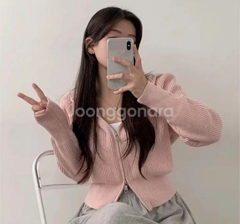 핑크 니트 후드집업 에이블리--0