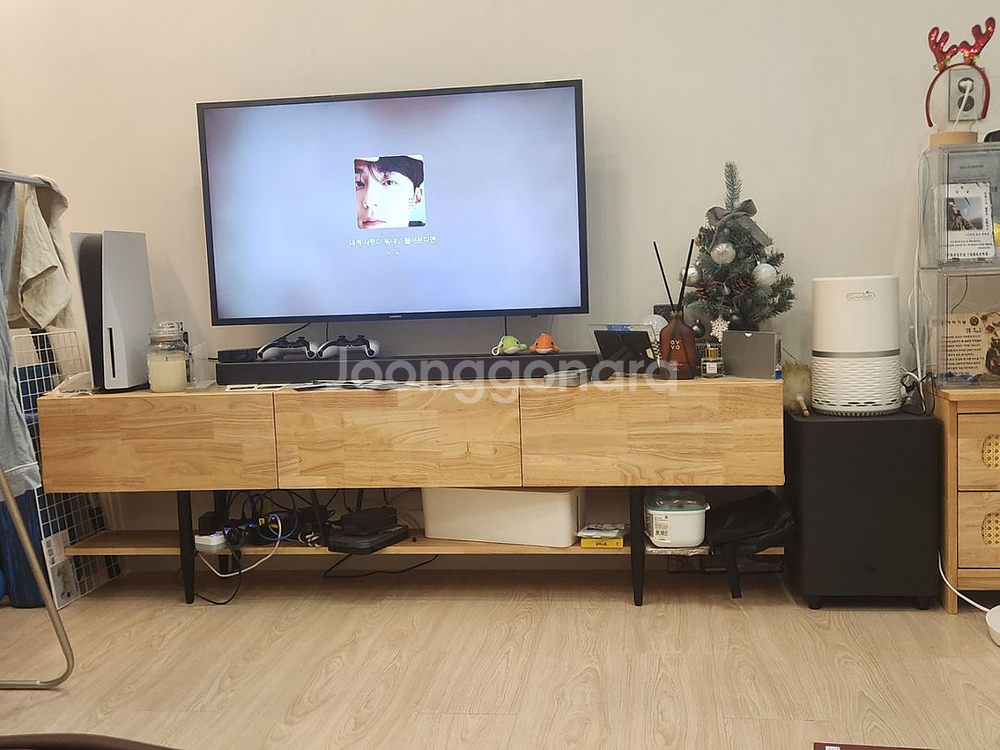 고급 원목 거실장 3단 티비장 다이 내츄럴--1