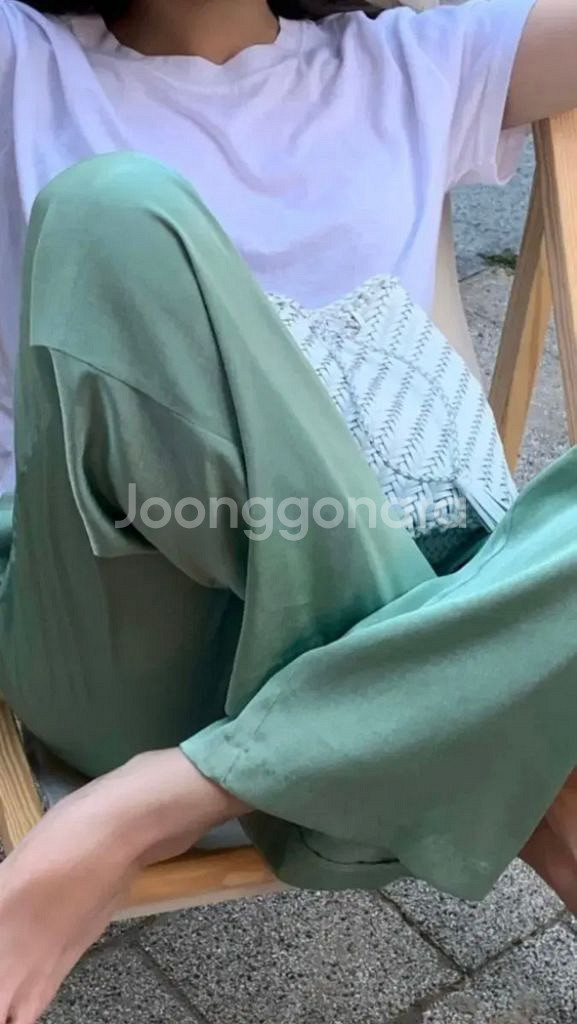 미뉴에트 스키니피그 라룸 민트 그린 새틴 샤틴팬츠 바지--3