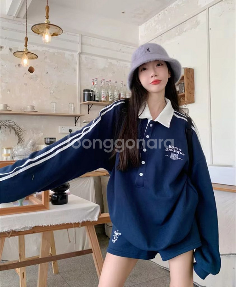 뉴트로 블록코어 오버핏 카라티(남녀공용)--4