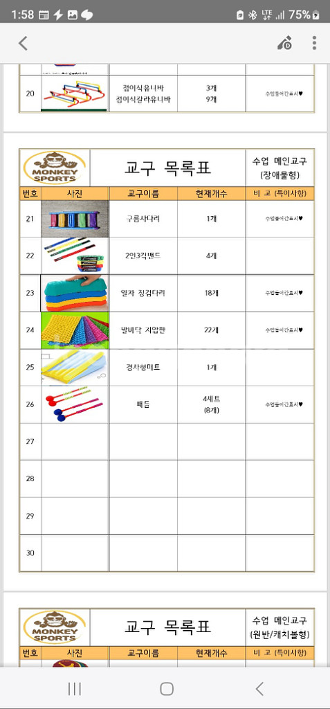 체육수업에 필요한 다양한 교구 빌려드립니다.--6