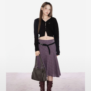 애즈온 LONDON CHECK MIDI SKIRT 퍼플