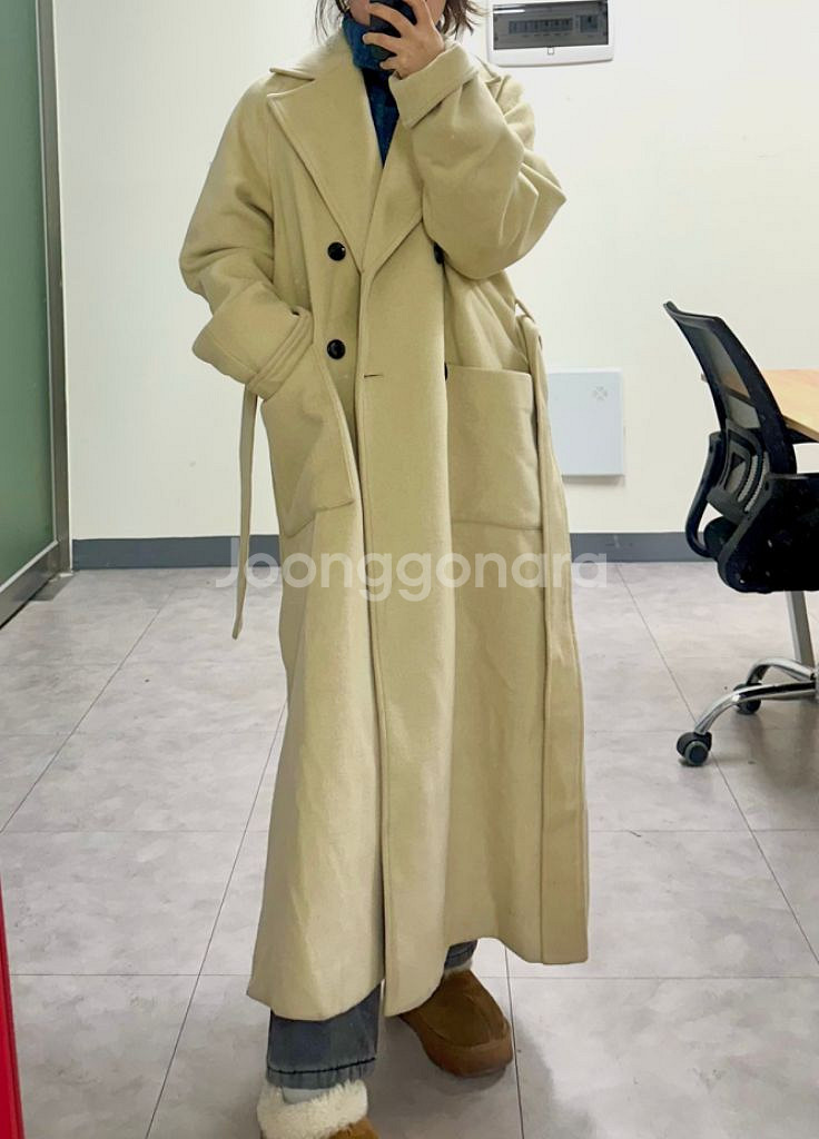 옷장정리| 오버핏 허리끈 메이썸 싱글 버터색롱코트--8