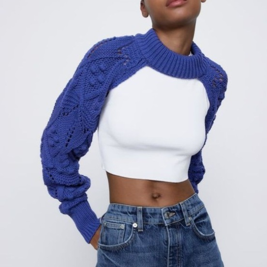 [새상품] 자라 니트 볼레로 블루 가디건 레이어드 파랑 이미지