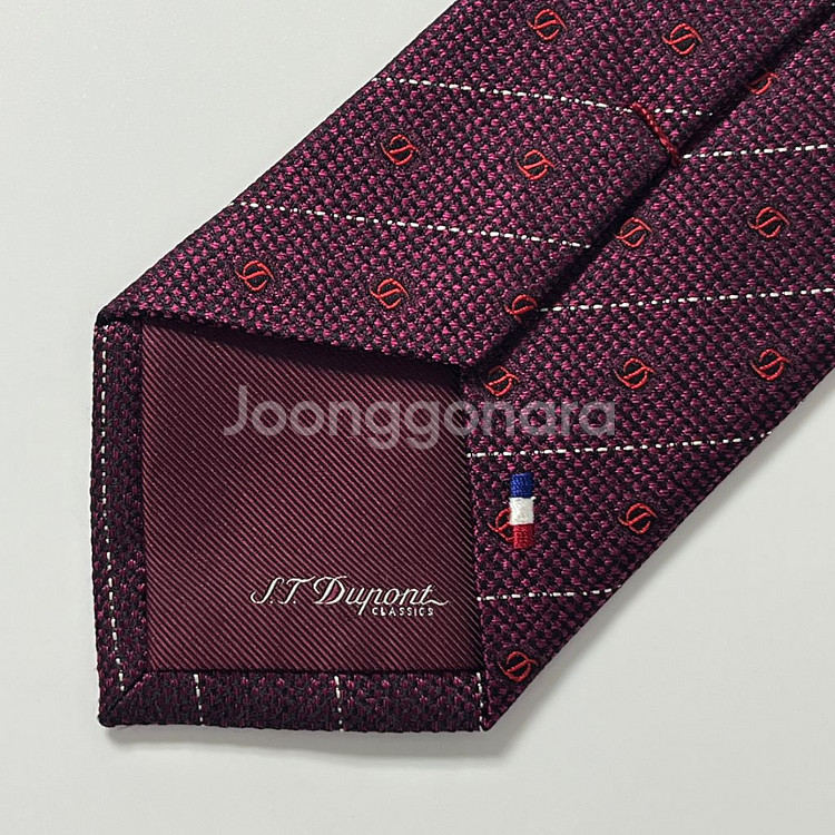 정품 명품 듀퐁 넥타이 8cm 자주 컬러 로고 패턴--5