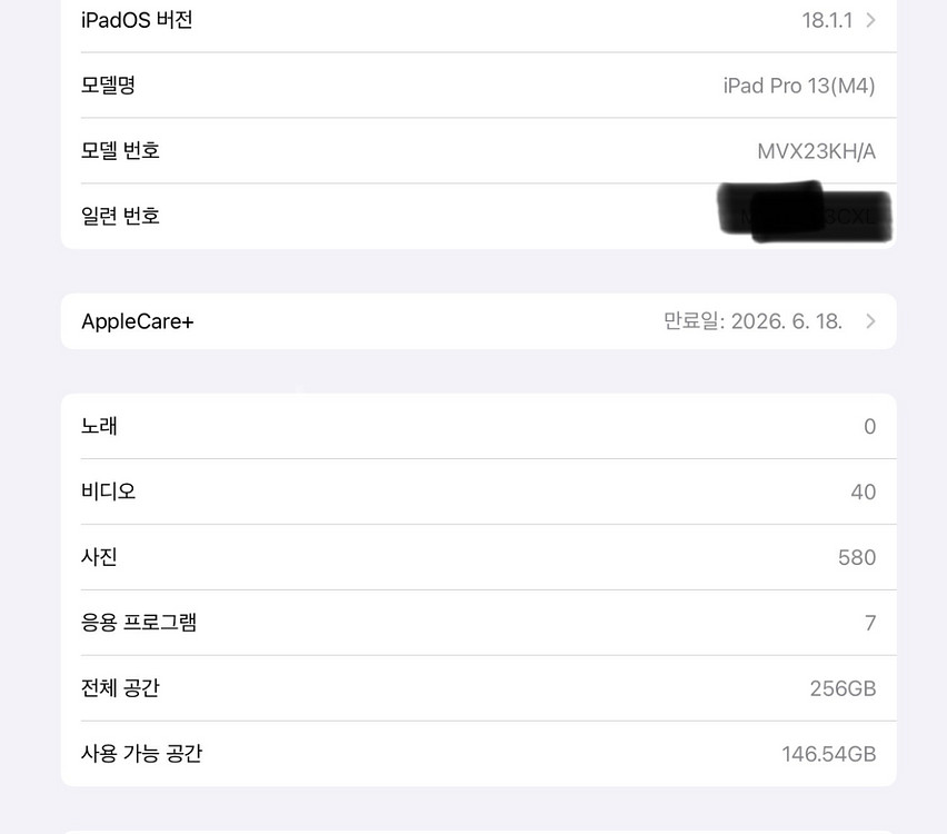 아이패드 프로 13 m4 256 wifi 애캐플 포함--5