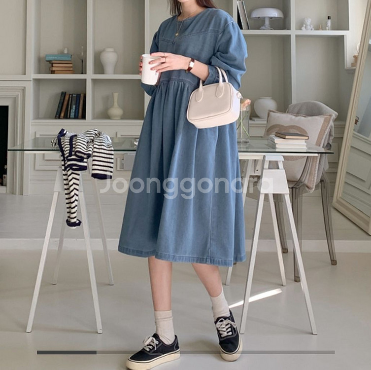 새상품) 베이비돌 데님원피스/ 넉넉한 청 롱원피스--1
