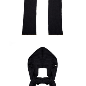 우알롱 Knit hood muffler - BLACK