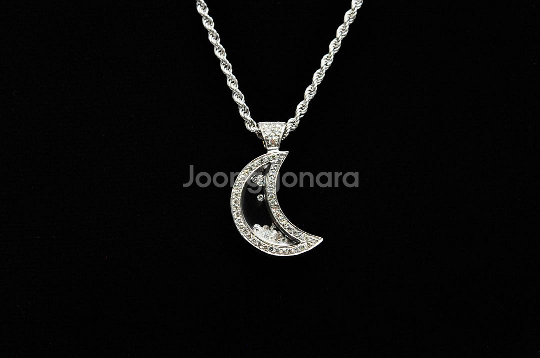 천연 다이아몬드 초승달 파베 플로팅 펜던트 목걸이--1