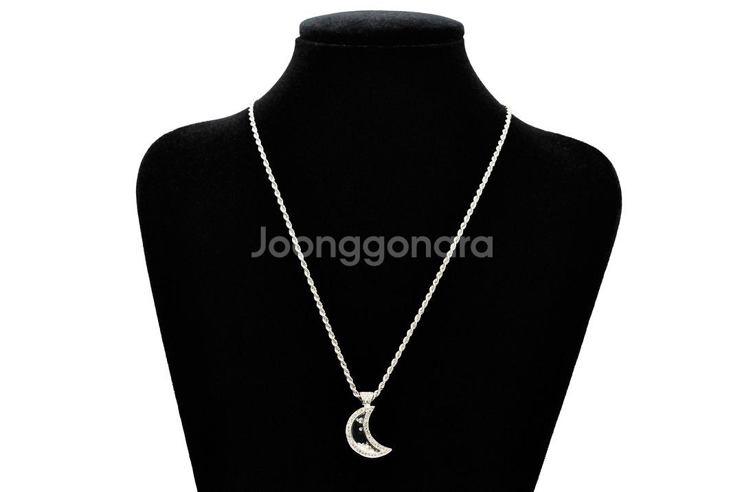 천연 다이아몬드 초승달 파베 플로팅 펜던트 목걸이--6