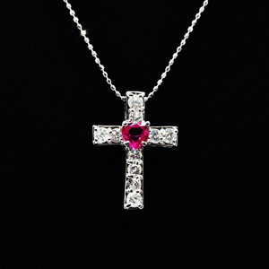 천연루비 천연다이아몬드 18k 화이트골드 펜던트 목걸이